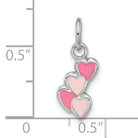 Sterling Silver Rhodium-plated Pink Enameled Hearts Charm Pendant - Picture 4 of 4